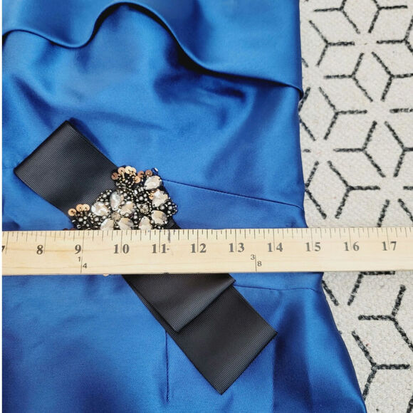 JS Collections Beaded Twill Strapless Sheath Dress in Peacock Blue, sz 8P - Picture 14 of 16